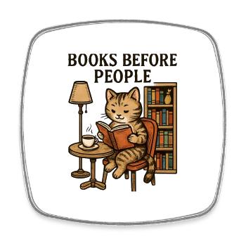 Books in front of people cat café - Square fridge magnet - white - Front