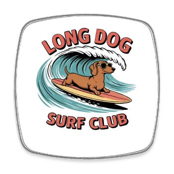 Dackel surft auf einem Board – im Retro-Surf-Stil - Viereckiger Kühlschrankmagnet - Weiß - Vorne