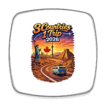 3 pays 1 voyage 2026 - Magnet carré - blanc - Devant