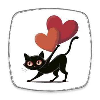 Schwarze Katze Herz Liebe Cute Katzen Shirt - Viereckiger Kühlschrankmagnet - Weiß - Vorne