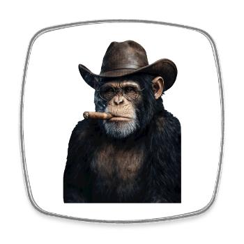 Chimpanzee with cowboy hat and cigar - Square fridge magnet - white - Front