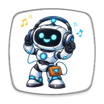 Space robot DJ with headphones - Square fridge magnet - white - Front