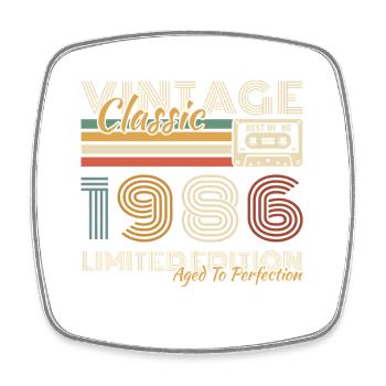1986 Vintage Retro Birthday Gift - Square fridge magnet - white - Front