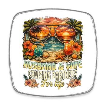 Husband And Wife Family Vacation Trip Cruising - Square fridge magnet - white - Front