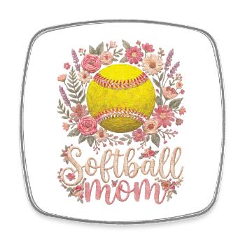 Blumen-Softball-Mutter - Viereckiger Kühlschrankmagnet - Weiß - Vorne