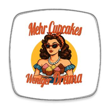 Mehr Cupcakes Weniger Drama Retro Design - Viereckiger Kühlschrankmagnet - Weiß - Vorne