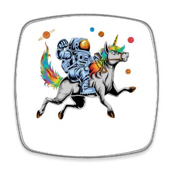 Astronaute chevauchant une licorne arc-en-ciel dans l’espace - Magnet carré - blanc - Devant