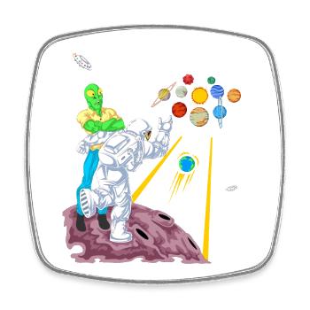 Astronaut und Alien Bowling im Space Galaxy Game - Viereckiger Kühlschrankmagnet - Weiß - Vorne