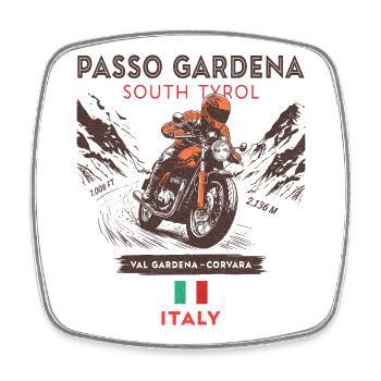 Passo Gardena Motorcycle design– Dolomites  - Magnet carré - blanc - Devant