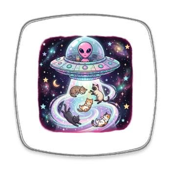 Here For The Cats Humans Are Weird Weltraum Mieze - Square fridge magnet - white - Front