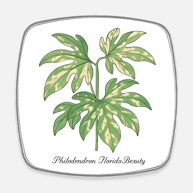 Stylish Plant - Philodendron Florida Beauty - Square fridge magnet - white