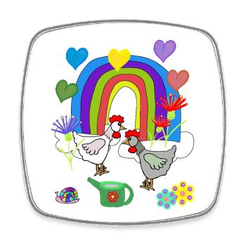 Kinder Fantasy Regenbogen Blumen Hühner  - Viereckiger Kühlschrankmagnet - Weiß - Vorne