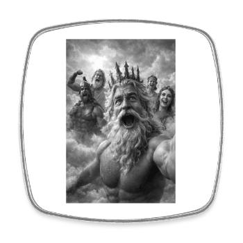 Poseidon-Selfie mit den Göttern - Viereckiger Kühlschrankmagnet - Weiß - Vorne