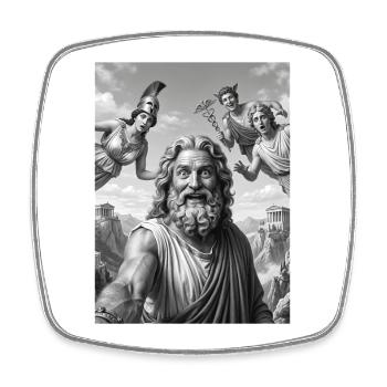 Zeus Selfie with the Gods - Square fridge magnet - white - Front