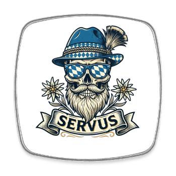 Trachtenshirt Herren Trachten T-Shirt Servus - Viereckiger Kühlschrankmagnet - Weiß - Vorne