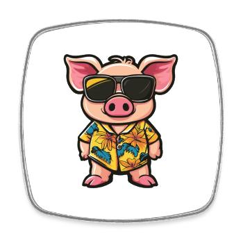 Schwein Comic Urlaub - Viereckiger Kühlschrankmagnet - Weiß - Vorne
