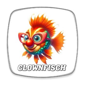 Poisson-clown avec des lunettes, dessin animé coloré - Magnet carré - blanc - Devant