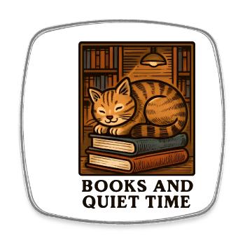 Cat's Rest: Reading Time on Books - Square fridge magnet - white - Front