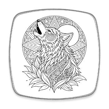 Howling Wolf Mandala Spirit - Square fridge magnet - white - Front