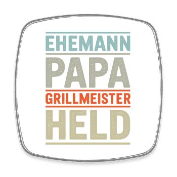 Grillmeister Papa Vatertag Geschenk BBQ Retro - Viereckiger Kühlschrankmagnet - Weiß - Vorne