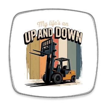 My Life Up Down | Forklifts - Square fridge magnet - white - Front