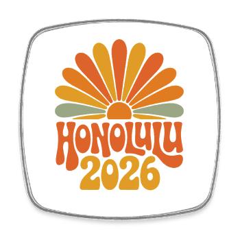 Honolulu 2026 Retro Sonnenburst - Viereckiger Kühlschrankmagnet - Weiß - Vorne