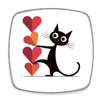 T-shirt chat avec des cœurs - Cadeau pour les amateurs de chats - Magnet carré - blanc - Devant