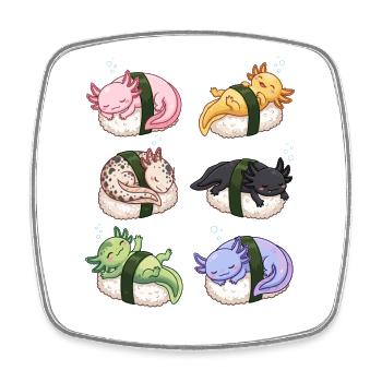 Kawaii Axolotls Sushi Nigiri Cute Anime Animals - Square fridge magnet - white - Front