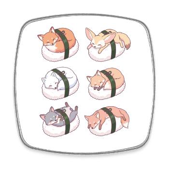 Kawaii Fuchs Sushi Nigiri Süßer Schlafkitsune - Viereckiger Kühlschrankmagnet - Weiß - Vorne
