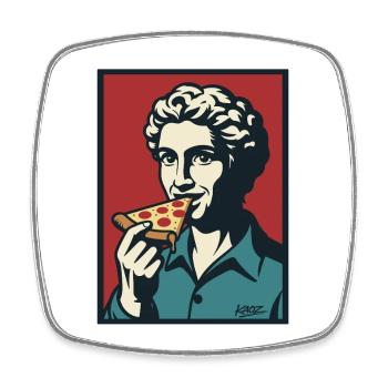 Retro Pizza Porträt Pop Art - Viereckiger Kühlschrankmagnet - Weiß - Vorne