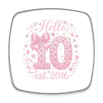 Hello 10th Birthday Leopard Pink - Square fridge magnet - white - Front