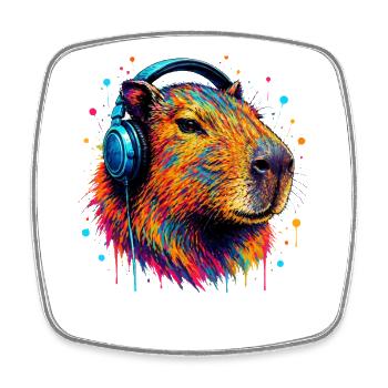 Colorful Kapibara with headphones - Square fridge magnet - white - Front