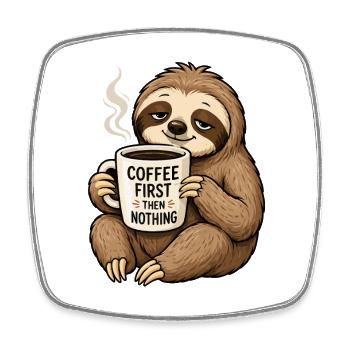 Kaffee zuerst, dann Nichts – Faultier - Viereckiger Kühlschrankmagnet - Weiß - Vorne
