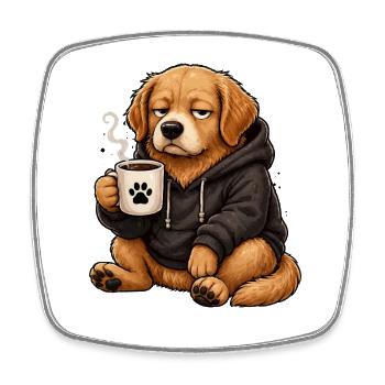 Kaffeehund im Hoodie - Viereckiger Kühlschrankmagnet - Weiß - Vorne