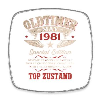 45. Geburtstag Geschenk Mann Oldtimer Mai 1981 - Viereckiger Kühlschrankmagnet - Weiß - Vorne