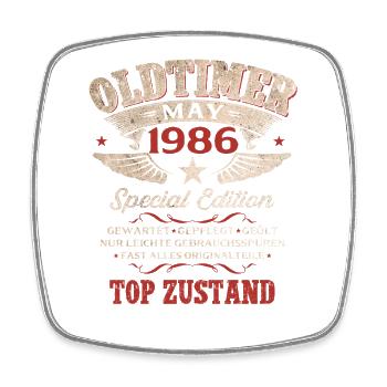 40. Geburtstag Geschenk Mann Oldtimer Mai 1986 - Viereckiger Kühlschrankmagnet - Weiß - Vorne
