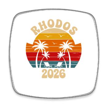 Rhodos 2026 Sonnenuntergang Palmen - Viereckiger Kühlschrankmagnet - Weiß - Vorne