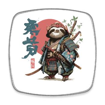 Samurai-Faultier-Krieger - Viereckiger Kühlschrankmagnet - Weiß - Vorne