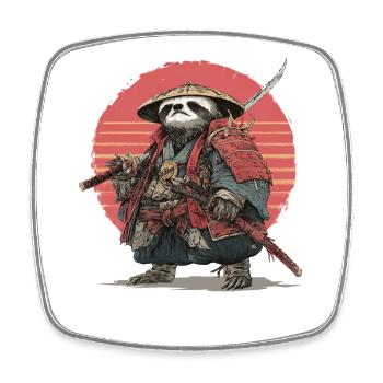 Trägheit Samurai in roter Sonnenuntergangsrüstung - Viereckiger Kühlschrankmagnet - Weiß - Vorne