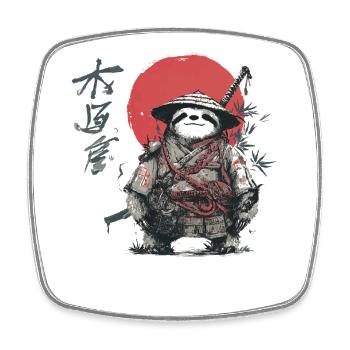 Faultier-Samurai unter roter Sonne - Viereckiger Kühlschrankmagnet - Weiß - Vorne