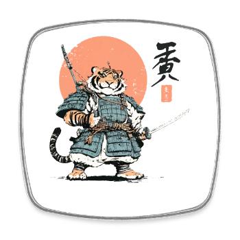 Tiger Samurai Armor Katana - Square fridge magnet - white - Front