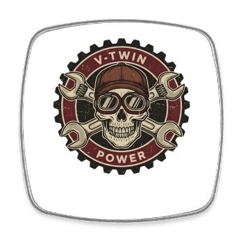 Moto Biker V-Twin Moteur Skull Skull Rocker - Magnet carré - blanc - Devant