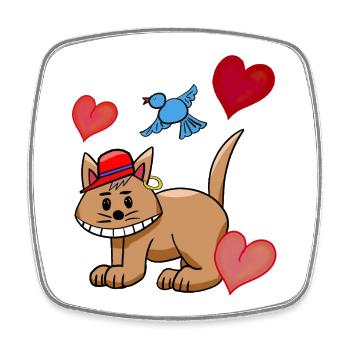 Heart Cat Cats Bird Kids - Square fridge magnet - white - Front