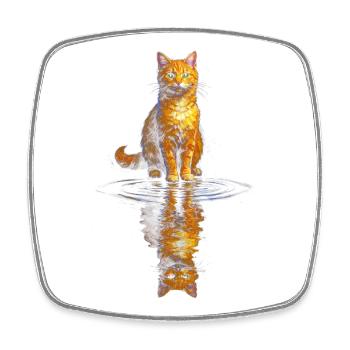 Orangener Katzenkünstler am Wasserspiegel - Viereckiger Kühlschrankmagnet - Weiß - Vorne
