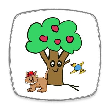Apfelbaum Katze Vogel Kinder Garten Natur - Viereckiger Kühlschrankmagnet - Weiß - Vorne