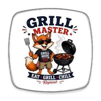Grillmeister Fuchs BBQ Motiv - Viereckiger Kühlschrankmagnet - Weiß - Vorne