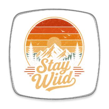 Stay Wild Retro Berge Vintage Sonnenuntergang - Viereckiger Kühlschrankmagnet - Weiß - Vorne