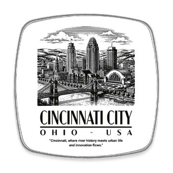 Cincinnati Skyline Silhouette Druck - Viereckiger Kühlschrankmagnet - Weiß - Vorne