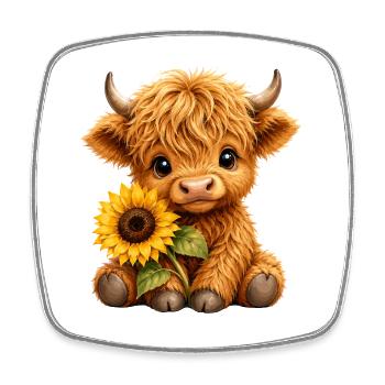 Hochlandkuh Hochlandrind Highland Cow, Sonnenblume - Viereckiger Kühlschrankmagnet - Weiß - Vorne