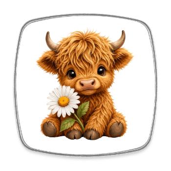 Hochlandkuh Hochlandrind Highland Cow, Margerite - Viereckiger Kühlschrankmagnet - Weiß - Vorne